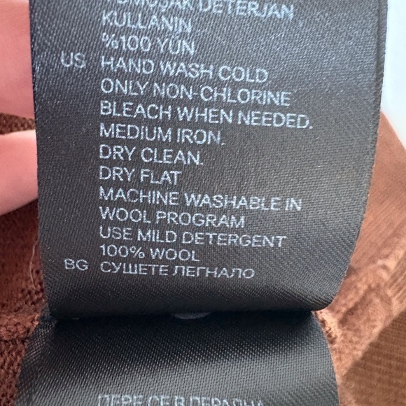 H&M Merino Wool Turtle Neck Brown Sweater Size L Office Career Minimalist Cabin - Picture 5 of 7